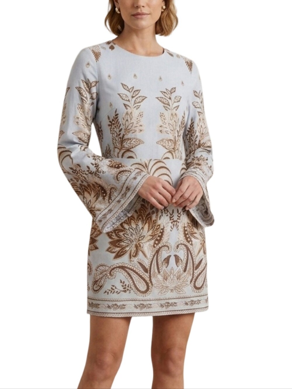 CELINA MOON Boho Paisley Floral Shift Dress Blue Brown Size Small Excellent